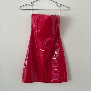 Meshki Saskia Strapless Latex Dress in Red in Size S